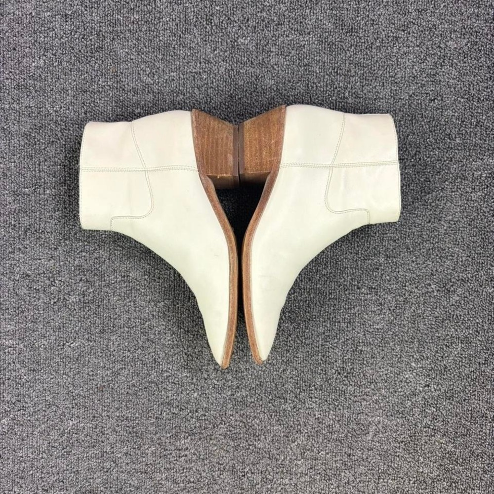 Women's Madewell White Leather Short Heel Pull On Side Zip Ankle Boots Booties - Picture 3 of 8